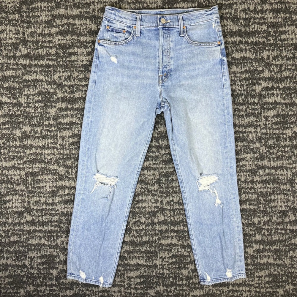 Mother Superior Jeans Womens 28 Light Wash Distressed Straight Leg High Rise